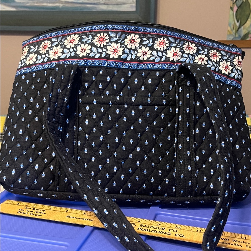 Vera Bradley Alpine Black and Blue Floral Shoulder Bag (retired pattern)